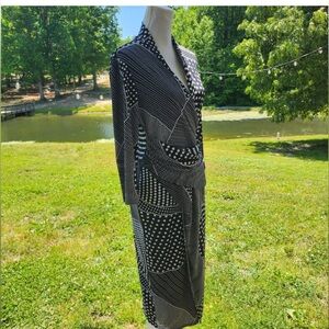 Joseph Ribkoff Grey Taupe Polka Dot Dress size 14 Cinch Waist knee length womens